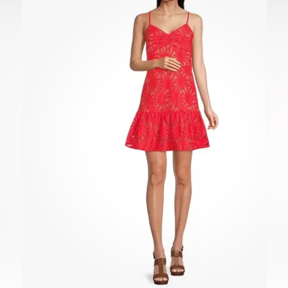 Michael by Michael Kors red floral lace dress